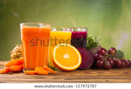 Fresh juice,Healthy drink on wood