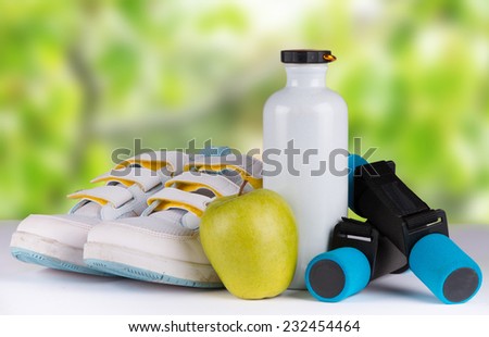 set for sports activities with nature green background