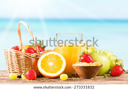 Fresh juice orange, Healthy drink on wood, breakfast concept, Nature fruits and vegetable
