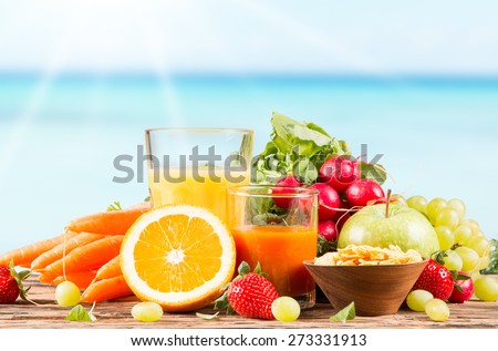 Fresh juice orange, Healthy drink on wood, breakfast concept, Nature fruits and vegetable