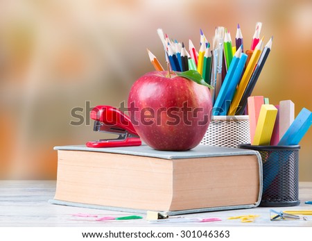 Group of school supplies, back to school concept