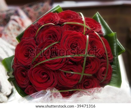 stock photo A red rose wedding bouquet