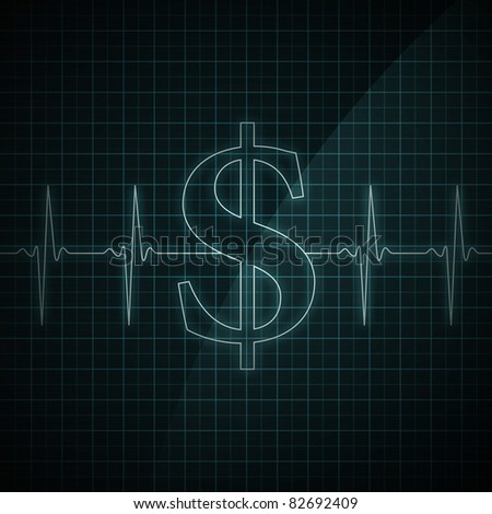 Heart beat monitor showing Dollar symbol. Concept for financial health.