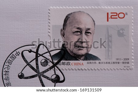 CHINA - CIRCA 2011:A stamp printed in China shows image of Scientist of Modern China Qian xueseng,circa 2011