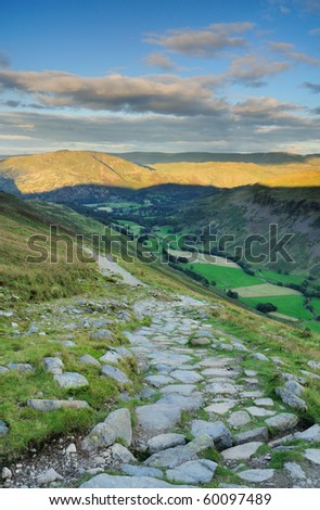 View from Birkhouse Moor down towards the Grisedale and Place Fell, English Lake District
