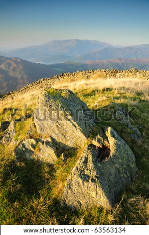 View from Lord Crag towards Wetherlam and the Coniston Fells in the English Lake District