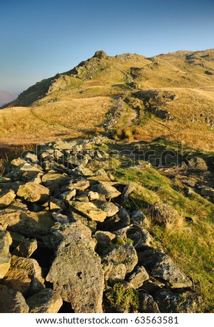 Footpath and rocks on way up to Heron Pike in the English Lake District