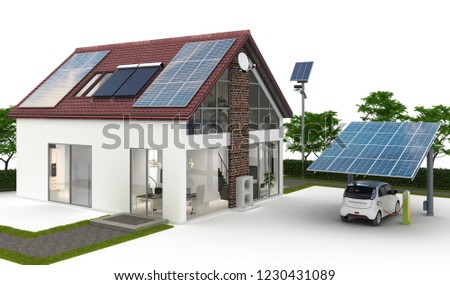 Low energy family house with garden - 3d illustration