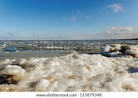 Snow and ice on the sea.
