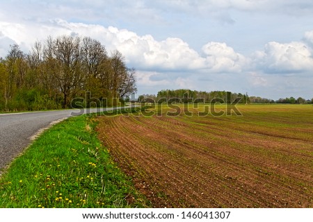 Country landscape with big road.