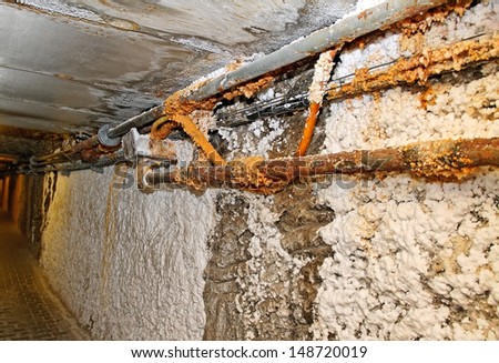 Wall with corrosion metal pipe.