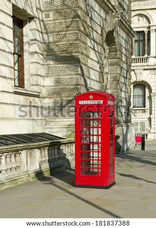 Red phone box in London.