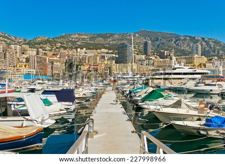 MONACO - APRIL 24: Harbour panorama in Monaco on April 24, 2013. Monaco is the second smallest and the most densely populated country in the world. Harbour panorama in Monaco.