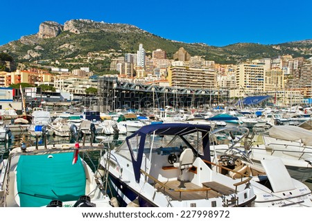 MONACO - APRIL 24: Harbour panorama in Monaco on April 24, 2013. Monaco is the second smallest and the most densely populated country in the world. Harbour panorama in Monaco.