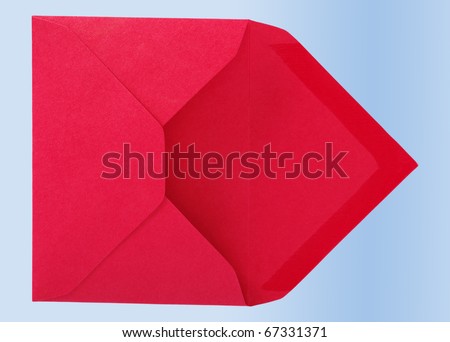 Red envelope isolated on the blue surface.