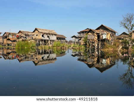 Wooden stilt houses at Inle lake, Myanmar