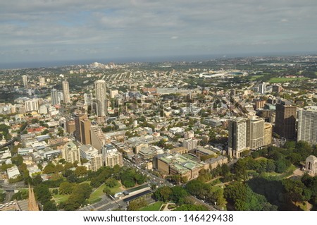 SYDNEY - MARCH 06: View of Sydney from tower. The city centre of Sydney is an area of entertainment facilities and a pedestrian walkway. March 06, 2012, Sydney, Australia.
