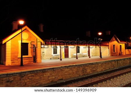 Empty Train Station at Night. Train station at night time. Adelaide, Australia.