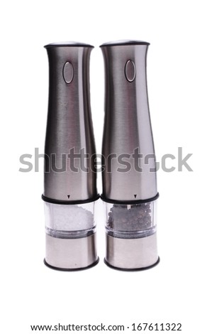 salt and pepper grinder mills isolated on white background