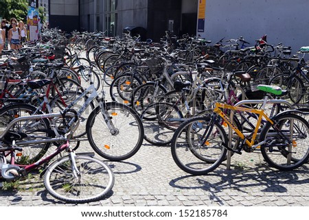BERLIN, GERMANY, CIRCA 2013 - The bike parking in city center circa 2013 in Berlin, Germany