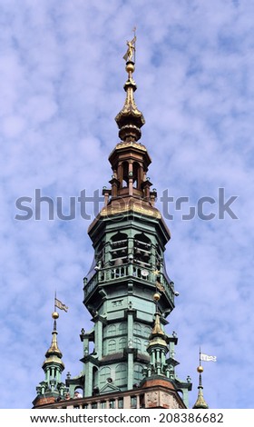 GDANSK, POLAND, CIRCA 2013 - Spire of the old town council looks to the sky circa 2013 in Gdansk, Poland