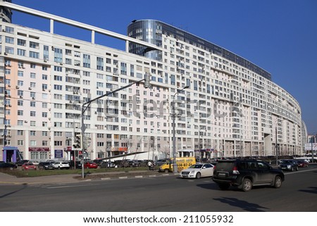 MOSCOW, RUSSIA, CIRCA 2013 - New built modern living house stays in the modern city district circa 2013 in Moscow, Russia