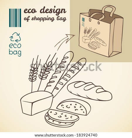 Line drawing of bakery products for printing on the shopping bag