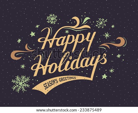 Happy Holidays hand-lettering vintage greeting card