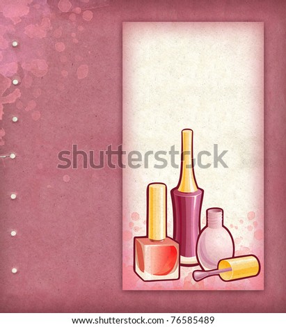 Watercolor background with illustration bottle of nail polish and brush