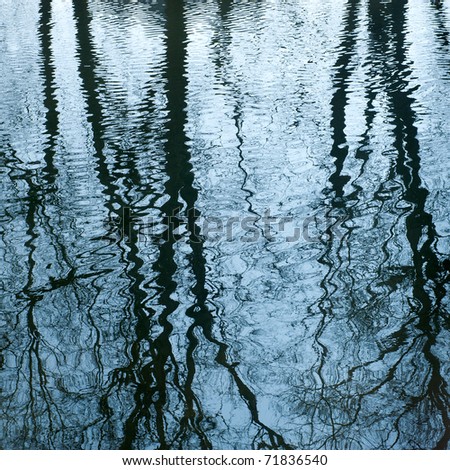 Background of trees mirrored on rippled water surface
