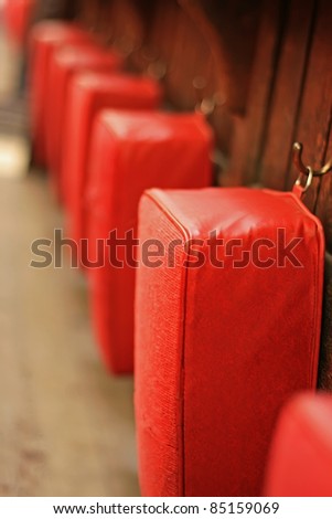 Cushions from a church in England (very shallow depth, focus on the first cushion)
