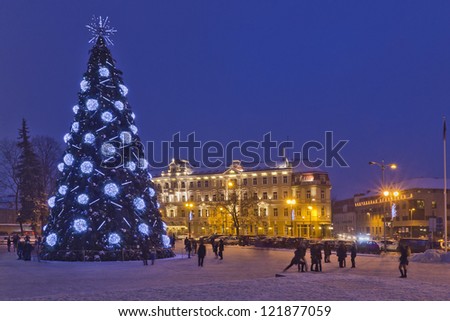Christmas night in the old European city landscape. Long time of shooting for achievement of the maximum quality.