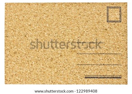 Texture of an original empty greeting postcard from bark of a cork pith oak isolated macro