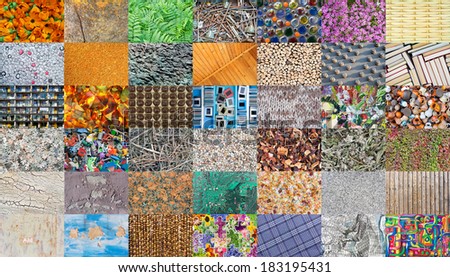 Mosaic from  diverse natural and handmade textures. All full size images you can find in my portfolio