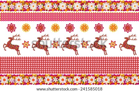 The traditional northern Norwegian pattern with deer and snowflakes is made from summer flower. Handmade isolated abstract collage