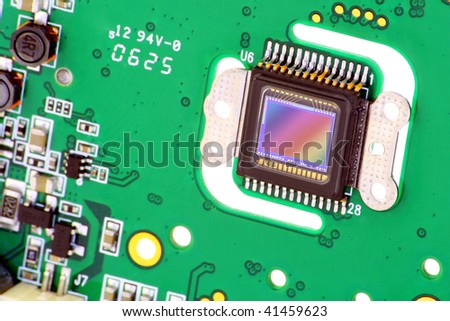 RGB  sensor control of the image of the modern compact digital camera, established on the printed-circuit board.