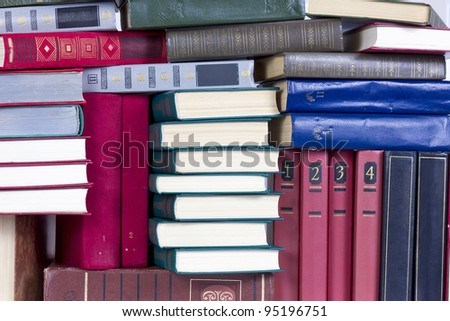 Old retro color covers books  heap background texture