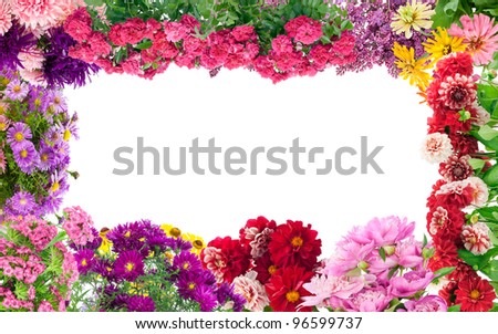 Fantastic seasonal  summer  flowers frame collage, isolated