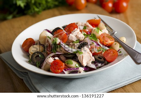 Spanish butter bean and tuna salad with cherry tomatoes
