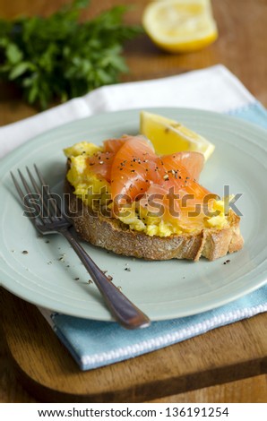 Scottish smoked salmon with scrambled egg on toast