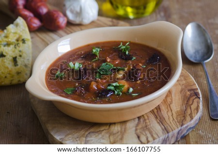 Catalan butter bean and chorizo soup in a bowl
