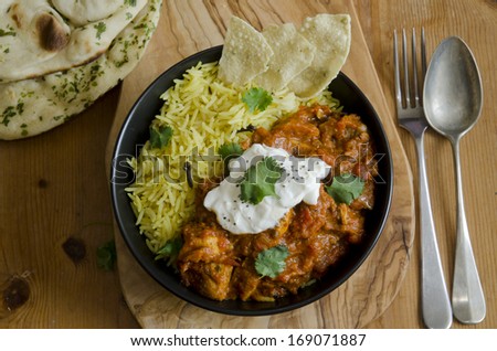 Jalfrezi Indian chicken curry with pilau rice