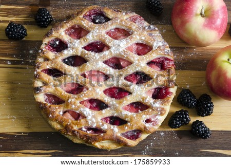 Bramley apple and blackberry pie