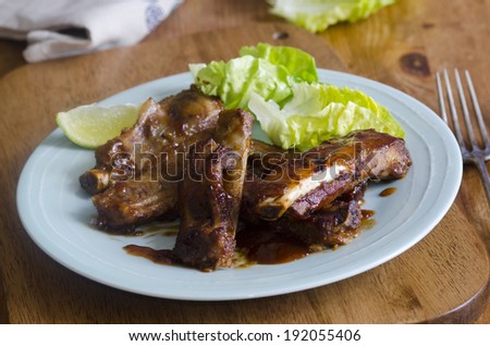 Sticky barbecue ribs in sweet and smoky barbecue sauce