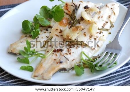 Sea-bass fillets with watercress