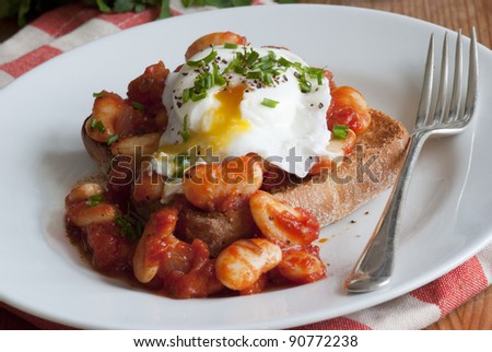Poached eggs with butter beans on toast