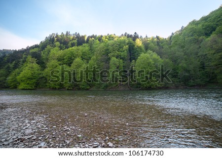 Dunajec river, border Poland and Slovakia, Europe.