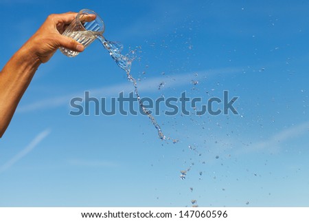 Hand and water on blue.