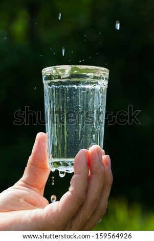 Glass of pouring water in hand.