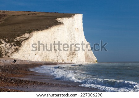 Seven Sisters chalk cliffs on English chanel coast, East Sussex, England.